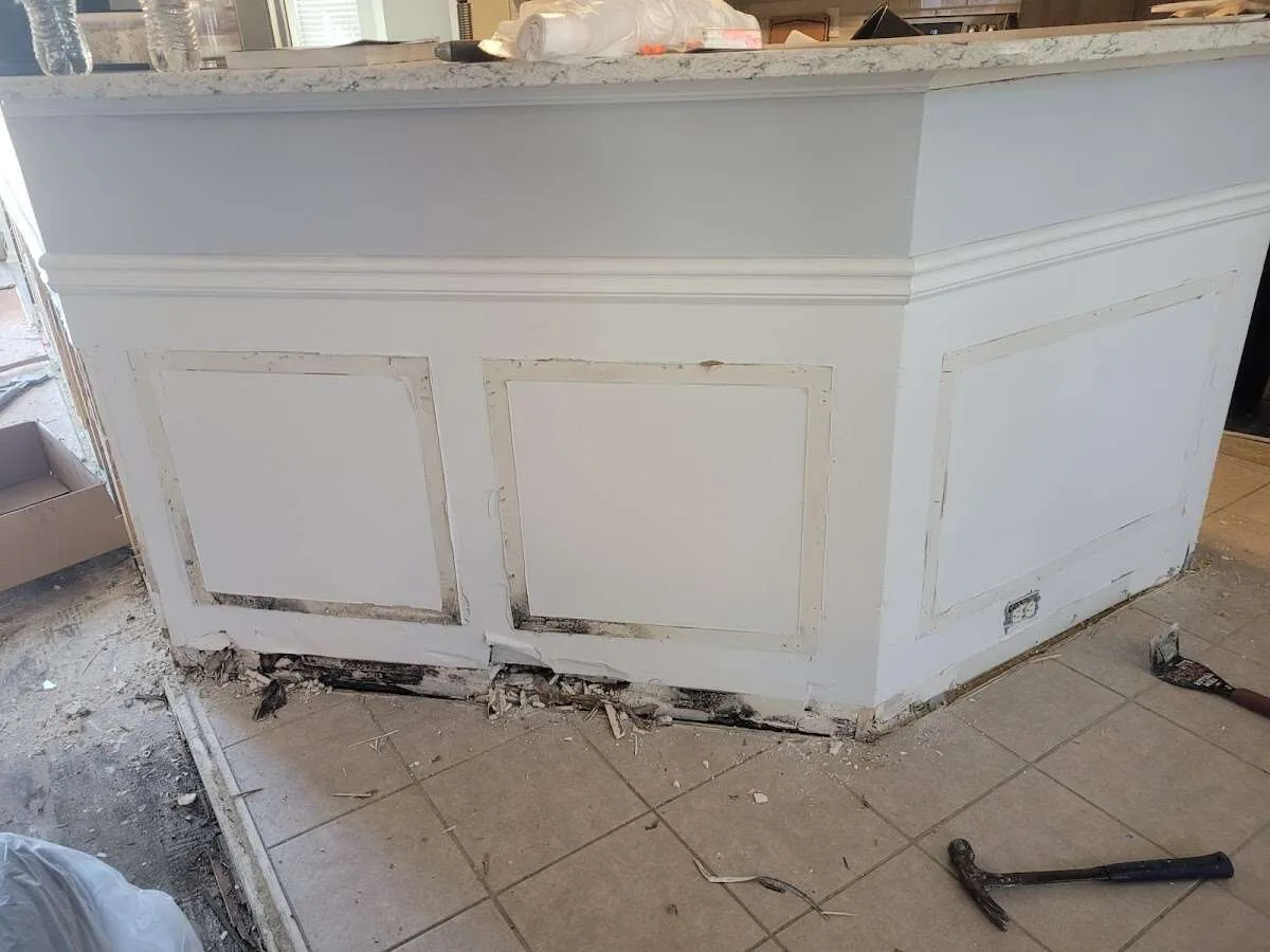 Water damage and mold on kitchen during Storm Damage Restoration in Azle